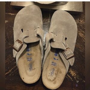 Birkenstock Taupe Boston Clogs Sz 37 DAMAGED